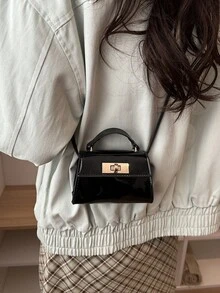 Fashionable Mini Handbag, Chic Versatile Shiny Flip-Lock Crossbody Bag - Black - View 3