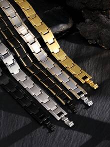New Casual Style Men's Magnetic Bracelet, Minimalist Black Stainless Steel Bracelet, Suitable For Arthritis, Health Jewelry Gift - Bracelet - View 2