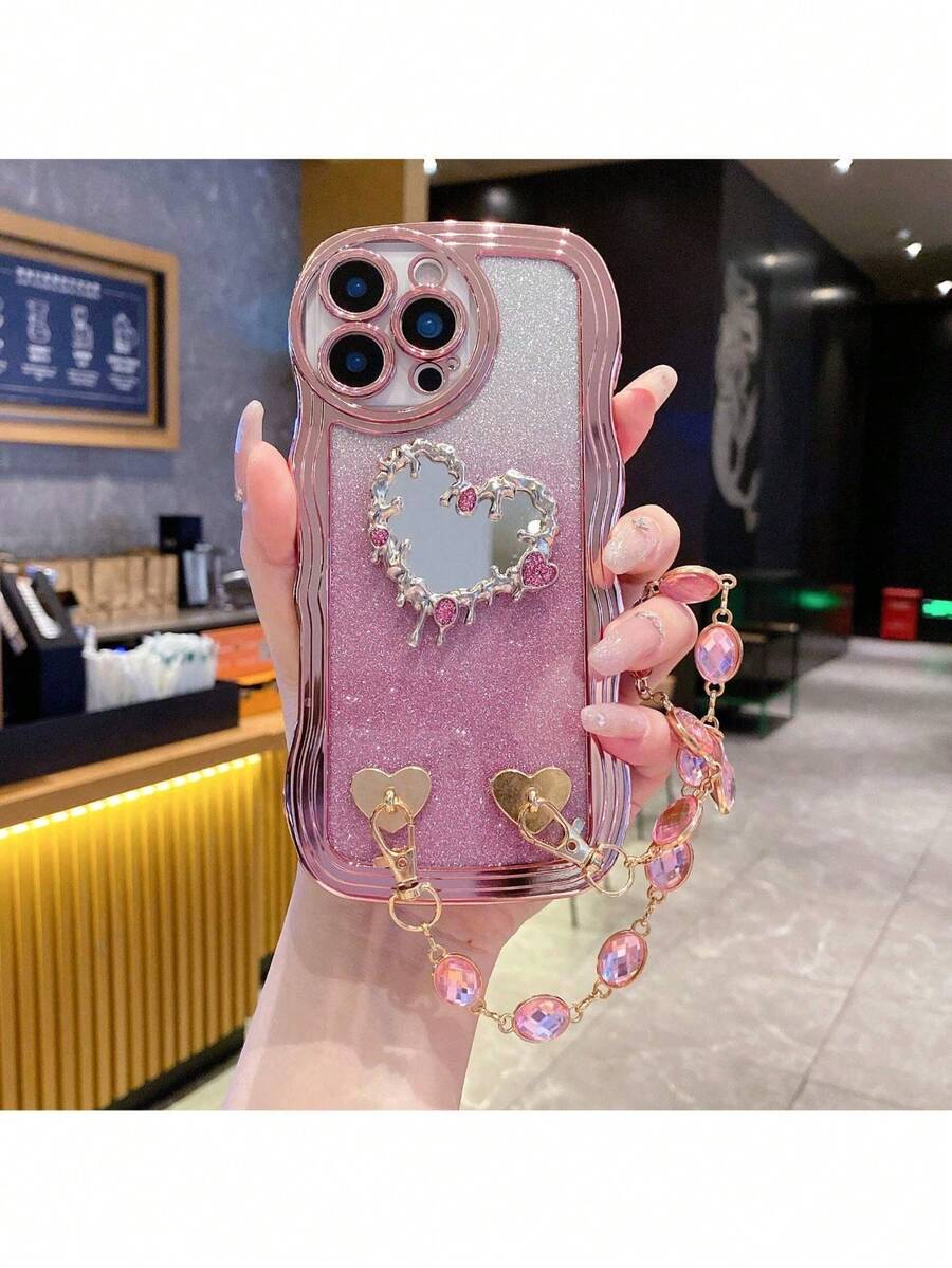 心形波浪纹手机壳，兼容 17 Pro Max，电镀防震奢华保护壳，带防尘孔和加厚边框，适用于三星 Galaxy S24 Ultra/S24 Plus/S24/S23 Ultra/S23 Plus/S23/S22 Ultra/S22 Plus/S22/S21 Ultra/S21 Plus/S21 FE/S23 FE/S20 Ultra/S20 Plus/S20 FE，兼容 A5x/C1 2 3 4 5 6 7 8 9/9 8 7 6 5 4 3 2 1，兼容 A1 2 3 4 5 6 7 8 9 9 8 7 6 5 4 3 2 1 - 粉色 - 查看 1