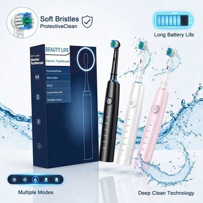 Rechargeable Rotating Electric Toothbrush For Adults, With 8 Soft Brush Heads, 600mAh Lithium Battery For Long Standby Time, Suitable For Personal Cleaning, Great Gift For Friends And Holidays