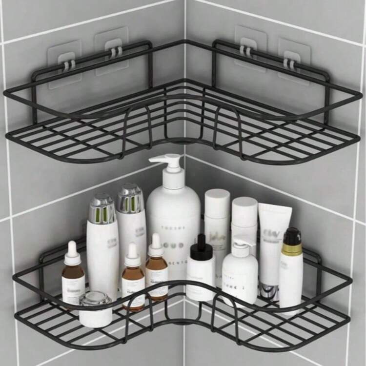 Self-Adhesive Bathroom Shelf - Wallmount Bathroom Storage Rack, Stainless Steel Corner Shelf, Rust-Proof Sturdy Frame, Suitable For Bathroom, Kitchen, Shampoo Storage - White - View 10