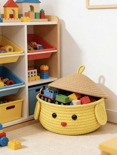 1个卡通小鸡宝宝黄色创意桌面收纳盒，客厅家居整理篮，可收纳零食、杂物、化妆品等