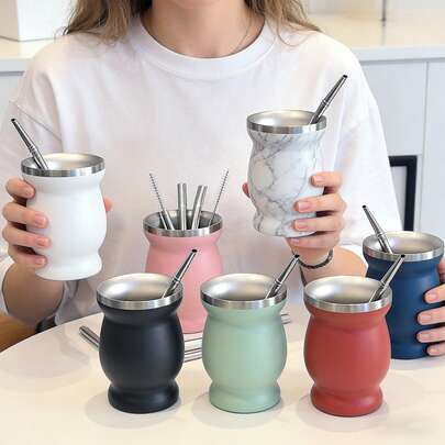 1 set de 8oz/240ml Taza de beber de alta calidad, diseño elegante con superficie lisa, apta para uso diario, oficina, hogar, café, té, jugo y bebidas frías, material reutilizable, fácil de limpiar, apta para lavavajillas y microondas