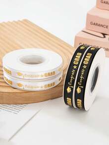2 rollos de cintas de felicitación de graduación en blanco y negro con efecto metalizado, cintas decorativas para fiestas de graduación, para envolver regalos/manualidades DIY, longitud total de 50 yardas, estilo de graduación en blanco y negro, adecuado para decorar diplomas y vestimenta de graduación - Talla única - Ver 4