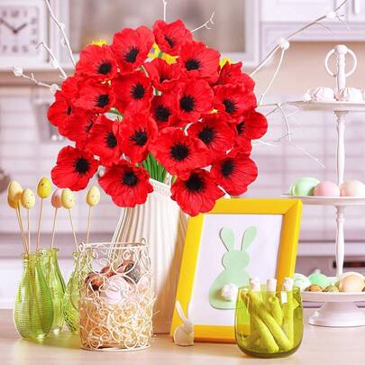 24pcs Artificial Red Flower Stems, PU Lifelike Texture, 29.5cm Height, For Wedding Bouquet, Corsage, Floral Arrangement