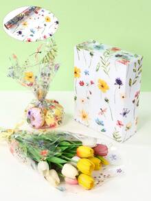 1 Roll Transparent Plastic Wrapping Paper, Spring Floral Pattern Gift Wrapping Paper, Spring Decor, Wedding Decor, Birthday Decor, Baby Shower Decor, Bridal Shower Decor, Plastic Wrap Roll, Holiday Party Decor, Floral Decor, Gift Basket Packaging Plastic Film, Gift Wrapping Paper, Party Favors - Flowers - View 6
