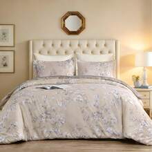 2/3 件套白色梅花印花被套，香槟金底色，简约美学设计，柔软奢华的高品质轻盈超细纤维床品，低致敏性，透气性好，适合春、夏、秋、冬四季使用。 - 香檳色 - 查看 3