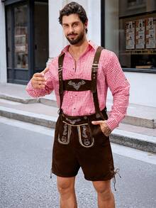 Men's Oktoberfest Bavarian Traditional Suspender Shorts - Chocolate Brown - View 3
