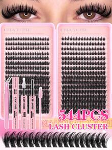 384/644 PCS DIY Lash Extension Kit, Mixed Length 10-18mm Spikes Cluster Lashes, Reusable C Curl Individual Lashes, Manga Faux Mink Volume False Eyelashes With Lash Glue Set - Pink - View 5