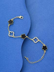 1 pieza Pulsera de flor hueca elegante y lujosa, con circonita micro-incrustada, opción de regalo versátil - Negro - Ver 4