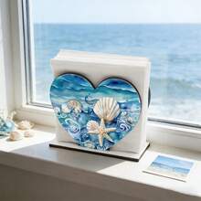 1/4pcs Summer Ocean Theme Wooden Napkin Holder, Freestanding Paper Towel Dispenser With Dolphin, Seashell, Ice Cream Pattern, Suitable For Dining Table, Bathroom, Kitchen, Desk Decor - Multicolor - View 8