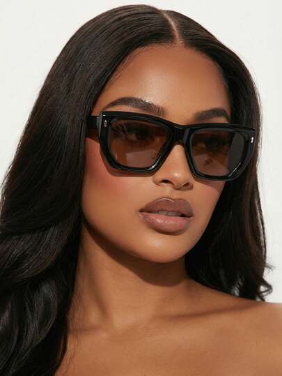 1 Pair Women's Black Cat Eye PC Frame , Minimalist Solid Color Large Frame Street Style Travel Vacation Retro Fashion Glasses