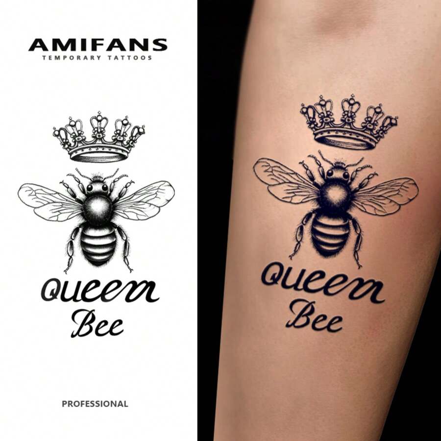 Hình xăm tạm thời AMIFANS Queen Bee Royal, hình xăm bán vĩnh viễn, giữ được 1-2 tuần, hình xăm, hình xăm nước ép trái cây, hình xăm chân thực, hình xăm lãng mạn, hình xăm giả, chống thấm nước, hình xăm trông giống như thật, hình xăm thiết kế độc đáo, hình xăm trái cây, hình xăm thực vật - màu đen - Xem 1