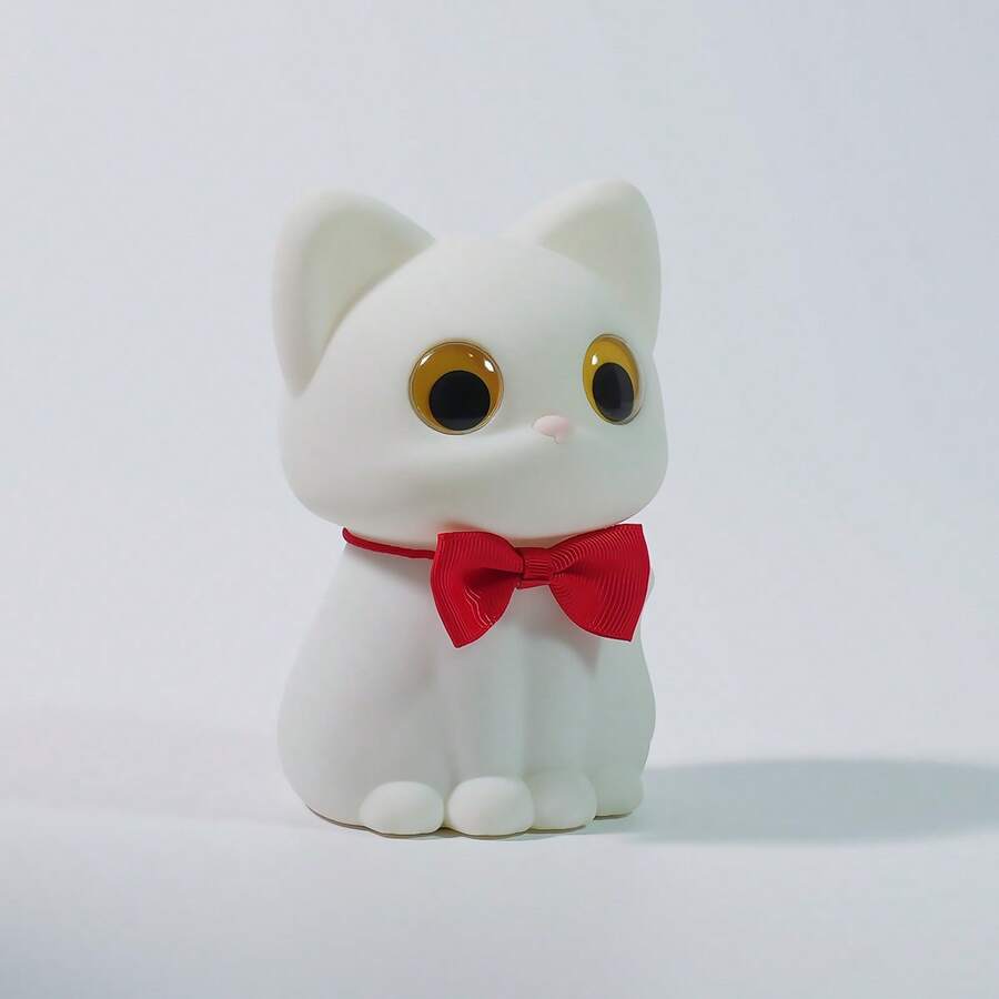 Adorable Kitty Silicone Lamp For Kids, Touch-Activated With Bow, USB Rechargeable For Nursery Room Gift - Seven Colors - View 1