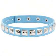 1PC Bridal Stud Choker Necklace In PU Leather, European And American Fashion Street Style Punk Gothic Harajuku Stud Collar Necklace, Suitable As A Gift For Friends And Sisters, Available In Multiple Colors: Black/White/Blue/Brown - Màu tím - Xem 6