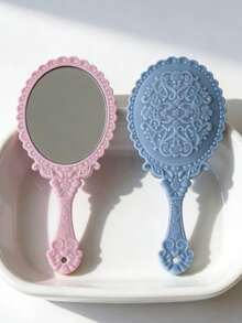 Solid Color Minimalist Handheld Mirror, Featuring Elegant Floral Pattern, Ideal Gift For Mom, Bride, Daughter, Suitable For Christmas, Wedding, Mother's Day, New Year, Friendly Gift For Women, Applicable For Dating, Party, Classroom, Indoor And Outdoor Scenarios - Multicolor - View 14