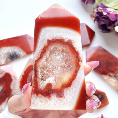 1pc Geode Druzy Carnelian With Four-Pointed Sides, A Distinctive Specimen Ideal For Collectors And Educational Purposes, Great For Home Decor And As A Gift For Valentine's Day And Other Holidays, A Mineral Crystal Rock Decoration