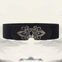 1件复古武术剑士飞鱼刺绣男士腰带 - 黑色 - 查看 3