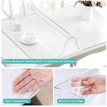 34x72 Inch Clear Plastic Pad Table Protector Cover Dining Room Tablecloth Office Desk Mat Easy Clean Heat Resistant Protection Glass Wood Tabletop Office Writing Desk Kitchen Coffee Table - 15 mm transparente - Ver 2