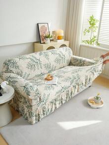 1pc Milk Silk Fabric Anti-Slip Elastic Decorative Sofa Skirt Cover, Printed Feather & Leaf Pattern, Rich Colors, Pet-Friendly Anti-Dust, Available In 1/2/3/4 Seater Sizes, Suitable For All Seasons - Multicolor - View 11