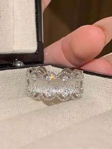 1枚新娘时尚全镶闪亮立方氧化锆水滴形结婚戒指，女士结婚首饰 - 銀色 - 查看 3