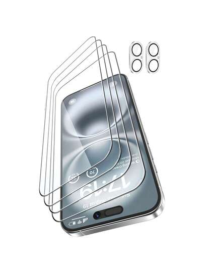 6PCS (4 Tempered Films And 2 Lens Films) Compatible With IPhone 16, 17/17Air/17PRO/17PROMXA14/15/13/12/11 Transparent White Film Screen Protector+Camera Lens Protector, Tempered Glass, No Bubbles, Phone Case Friendly, Scratch Resistant And Waterproof, Protecting Privacy