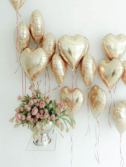 MECRLA 10pcs Platinum Color Heart Shaped Aluminum Foil Balloons, Suitable For Valentine's Day, Wedding, Birthday, Proposal Party, Wedding Reception, Backdrop Decor, Bridal Shower, Bachelorette Party, Birthday Party Supplies