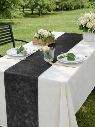 1Pc Black Non-Woven Fabric Table Runner,28*2500cm Polyester Tablecloth For Wedding,Party, Banquet,Restaurant,Bridal Shower Decor,Wedding Decor,Anniversary Decorations,Event Table Decor,Birthday Party Supplies,Holiday Party Supplies,Celebratory Events Table Cover