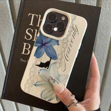 1个TPU材质优雅蕾丝蓝百合黑猫图案手机壳，适用于 17 Pro Max/17/16 Pro Max/15/13/12/11、S20 FE/A15/S24/A55、Note 11/Note 12/Note 13 Pro，全包防摔软壳保护套 - 白色 - 查看 2