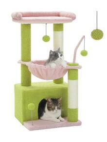 PAWZ Road Árbol para gatos de cactus de 83 cm, torre para gatos de interior con amplio espacio para gatos, poste rascador con hamaca profunda y cómoda plataforma superior, color rosa - Rosa - Ver 9