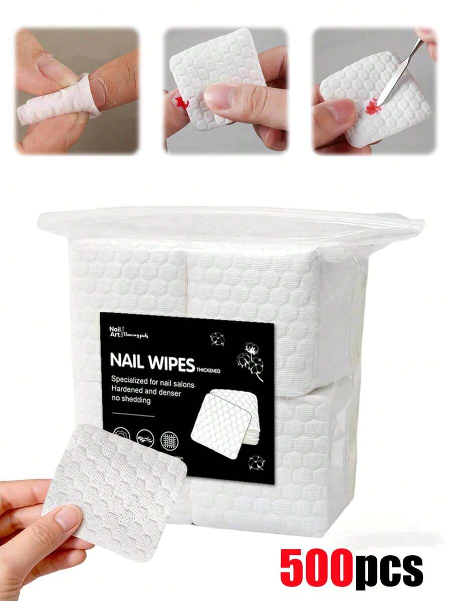 500/200/5pcs Nail Care Cleaning Pads, Nail Care Wipes, Pure Cotton, No Hair Loss, Nail Removal Cleaning Pads, Disposable Nail Care Consumables, For Nail Preparation And Gel Nail Polish Removal, Lint Free Nail Glue Cleaning Wipes, Eyelash Grafting Cleaning Wipes - Multicolor - View 1