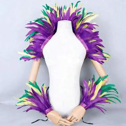 1 Feather Bracelet, Elegant Natural Feather Armlet, Showgirl Wristband Bracelet, Leg And Arm Decoration, Suitable For Carnival Party Costume Accessories, Halloween