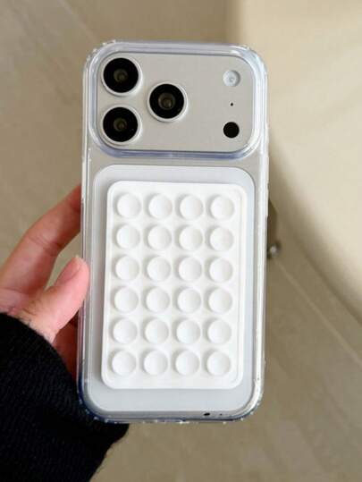 1pc Cute Neon Orange Suction Cup Transparent Case For IPhone 17 Pro Max, Air Cushion Transparent Sticker Design