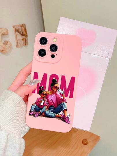 Mother's Day "MOM" Pink Phone Case, Fashionable Mother-Daughter Floral Print Pink Lens Protection Anti-Fall Anti-Fingerprint Phone Case, Mother's Day Phone Case, MOM Phone Case, Mother-Daughter Phone Case, Sweet Girl Style Phone Case, Anti-Fall Phone Case, Liquid Silicone Case, Lens Protection, Gift For Mom, Spring Phone Case, Fashionable Phone Case, Compatible With IPhone Case & Galaxy Case, Phone Case, Suitable For IPhone 11/17/17e/17 Promax, Galaxy S24/S25 Ultra/A06/Galaxy A17, Ideal Mother's Day Gift Or Daily Use
