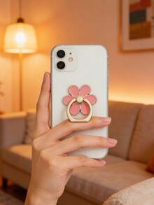 Pink Cute Flower Alloy Metal Petal-Shaped Metal Anti-Drop Phone Ring Holder With Adhesive Backing, Suitable For Phone Cases, Adorable Phone Ring Stand For Girls Spring Gift - Multicolor - View 1