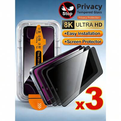 Android Phone Protector Mobile Screen Protector 3Pcs Anti Peeping Tempered Glass One Click Dust-Proof Installation 9H Hardness Privacy Screen Protector Compatible With Samsung Galaxy S26 S25 S24 Ultra FE A57 A37 A56 A36 A17 A07 A16 A26 A27/ 15T 14T 13T Poco M6 M7 X7 Pro Note 14 13 Pro 4G 5G/Compatible With IPhone 17 Pro Max 16 15 14 Plus 13 12 11 Privacy Explosion-Proof Scratch Resistant Spy Phone Protector Mother's Day Gift Anniversary
