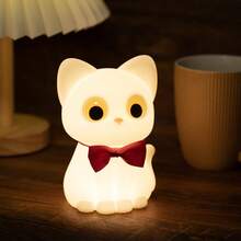 Adorable Kitty Silicone Lamp For Kids, Touch-Activated With Bow, USB Rechargeable For Nursery Room Gift - Seven Colors - View 3