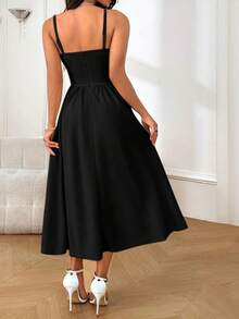 WOWDARK 夏季连衣裙 黑色 时尚女士简约系带吊带A字派对连衣裙，优雅连衣裙，适合狂欢节、约会、聚会、派对、旅行、度假、海滩和其他场合，如婚礼和春季。 - 黑色 - 查看 5
