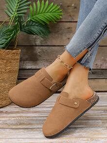Women's Platform Slip-On Mules, Retro Thick-Soled Adjustable Buckle Round Toe Casual Loafers - Brown - View 3