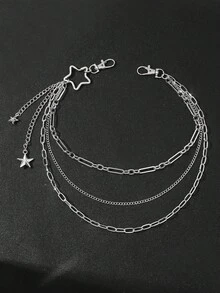 1件装嘻哈三层星形吊坠男士合金腰带，适合夜店派对和日常穿着 - 銀色 - 查看 13