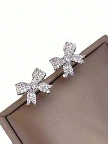 1Pair Sparkling Crystal Bow Knot Stud Earrings For Women Ear Dainty Wedding Valentine's Day Xmas Gift Valentines,Mom,Mother,Mother's Day,Gift - Hoa tai nơ - Xem 6