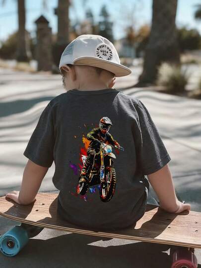 Young Boy Printed Short Sleeve T-Shirt, Summer Top For Active Little Boys