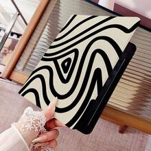 1 件装米黑色波浪线艺术保护套，带笔槽，多角度磁吸支架，支持自动休眠/唤醒功能，可爱平板电脑保护套，兼容 iPad Pro/Air、三星 Galaxy A9/S9/S7/S10+、小米 Pad 5/6/7。 - 彩色 - 查看 5