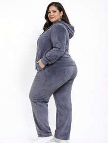 Pietra Plus Size Fleece Set, Autumn/Winter Collection, Women's Fashion, Super Versatile - Grey - View 3