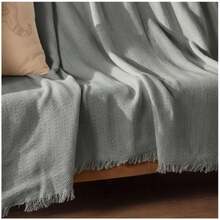 Non-Slip Tassel Sofa Cover – 100% Cotton – 180*300 Cm – Soft And Comfortable, Made In Türkiye - Grey - View 5