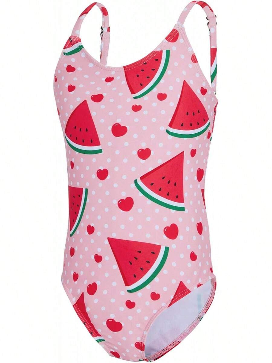 Girls Bathing Suit Size 2-10 Years - Cute Toddler Swimsuit Girl Adjustable One Piece Swimwear For Summer Beach Wear - 西瓜 - 查看 1