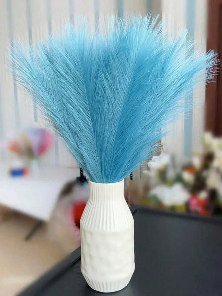 10/20/29/37 件装人造芦苇草波西米亚风装饰逼真蒲苇草，高大蓬松的假花，可用于花瓶填充，农舍家居厨房波西米亚风装饰，房间装饰，婚礼派对装饰（蓝色） - 天藍色 - 查看 1