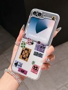 1pc Fashion Simple Matte PC Material Simple Cute Label Plant Note Element Folding Phone Case, Can Protect And Prevent Falling For: SamsungGalaxy Zflip 3/Zflip 4/Zflip 5/Zflip 6/Zflip 7/ Find N3 Flip/ Razr 50 Ultra/ Razr 60 Ultra/ 60/ Razr 50/XiaomiMIX Flip/Galaxy Z Flip7 FE - Clear - View 10