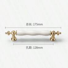 1pc Golden Ceramic Handle, European Style Simple Cabinet Wardrobe Door Handle, Solid Round Drawer Furniture Handle - A - View 3