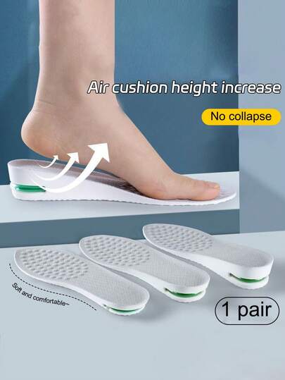 1 Par de Plantillas Invisibles Unisex de 3 Capas para Aumentar la Altura, Absorción de Sudor, Cojín de Aire, Amortiguación en Forma de U en el Talón, Almohadilla Rebotante, Adecuado para Personas de Baja Estatura